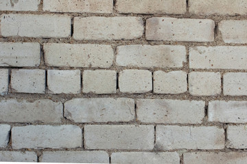 Abstract background of a fragment of the blank clean wall from rectangular white silicate brick. Texture seven complete series of brick masonry.