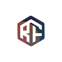 RF Initial letter hexagonal logo vector