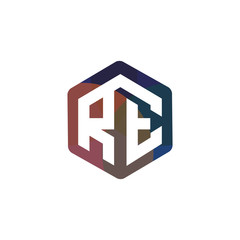 RE Initial letter hexagonal logo vector