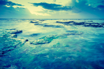 Obraz na płótnie Canvas Scenic bright sunset above sea. Seascape background