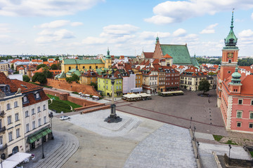 Fototapeta na wymiar Warsaw City in a Sunny Day - Aerial View of Old Town - No People - Empty Square