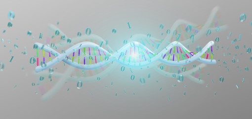 3d rendering data coded Dna with binary file around