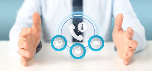 Businessman holding a customer and assistance hotline service 3d rendering