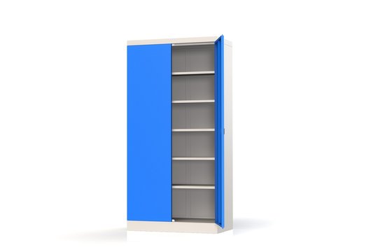 Metal Cabinet With Shelves For Tools. Fireproof Shelving For Documents. 3D Model Rendering.