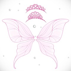 Pink magic wings with two tiaras bundled isolated on a white background [Перетворений]