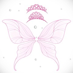 Pink magic wings with two tiaras bundled isolated on a white background [Перетворений]