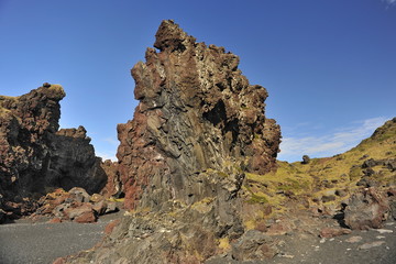 Iceland. The mountains are lit by a bright autumn sun.