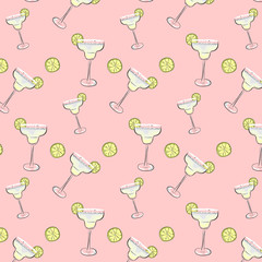Friday mood cocktail background. Margarita drinks Pattern. Weekend, holiday dcoration, wrap, cloth print.