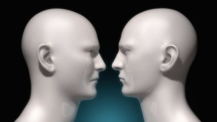 3d render. Face to face humanoid