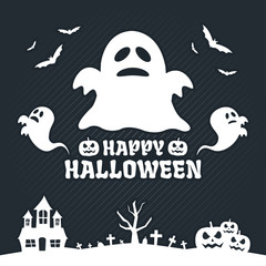 Fototapeta premium Happy halloween banner background with ghost - Vector