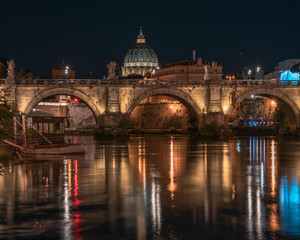 Rome city at night, Italy Vatican and Tiber river