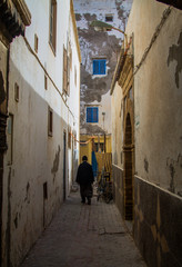 Narrow streets in Medina Essaouira. Local population, layouts, market. Africa, Morocco,
Essaouira