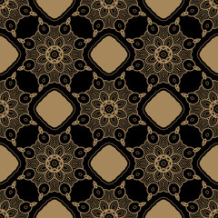Abstract seamless pattern on black background. Hand drawn vector illustration