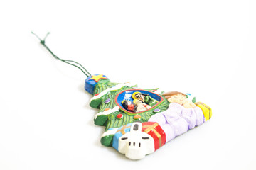 Christmas decorations, hanging up decorations for tree isolated in a white background