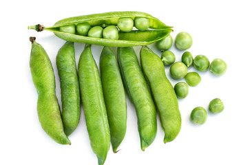 Pod with fresh green peas.