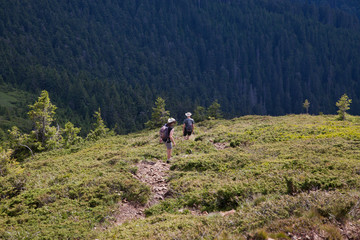 Fototapeta premium male hiker trekking in the mountains