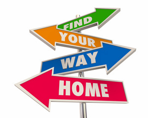 Find Your Way Home Back to Start Homecoming Arrow Signs 3d Illustration