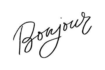 Bonjour Paris Phrase Vector Lettering Calligraphy Brush Black © 1emonkey