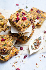 Granola Bars, Superfood Homemade Snack, Healthy Bars with Cranberry, Pumpkin Seed, Oats, Chia and...