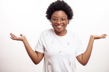 happy, joyful, friendly ,african female welcoming her guests. you are welcome. hospitability...