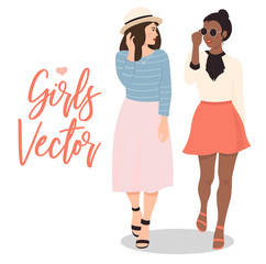 Image two girls best friends from different ethnicities going for a walk