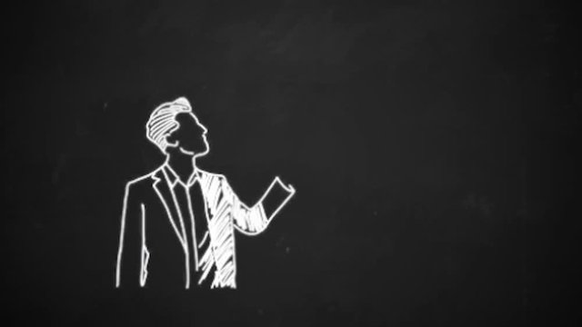 hand drawing of letter symbol with white chalk on blackboard