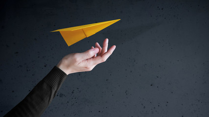 Travel Insurance Concept. Airlines industry Safe and Supporting Customer, Paper Airplane floating...