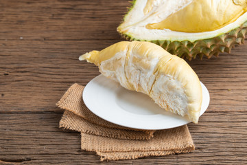Durian is the king of fruit on wood background