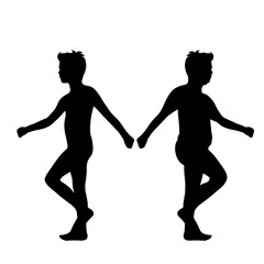 Vector silhouette of slim and fat boy on white background.