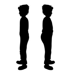 Vector silhouette of slim and fat boy on white background.