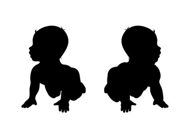 Vector silhouette of slim and fat baby on white background.