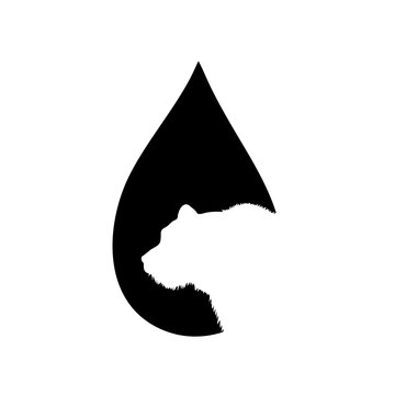 Vector silhouette of the bear in the drop on white background.
