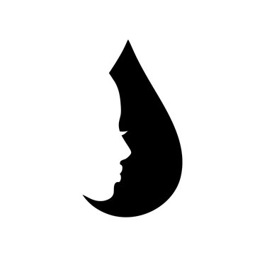 Vector silhouette of the woman´s face in the drop on white background.