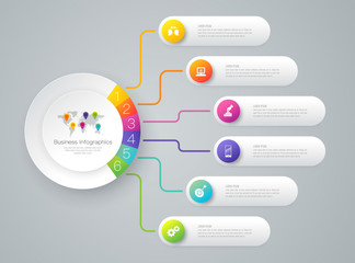 Infographics design vector and business icons with 6 options.