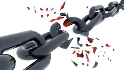 chain open break shattered isolated in white - 3d rendering
