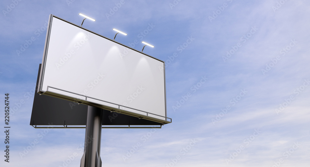 Wall mural 3d rendering of blank billboard (empty advertisement) with clouds. empty mockup template
