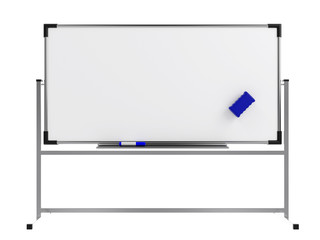 Empty whiteboard (magnetic board) isolated on white. Mockup template - 3D rendering