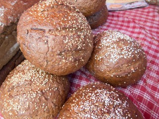 pieces of fresh bread at the market