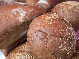 pieces of fresh bread at the market