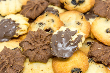 delicious assortment of biscuits with cocoa and raisins