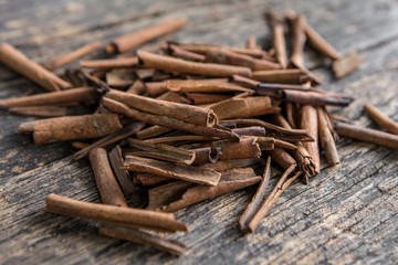 Cinnamon on old wooden boards