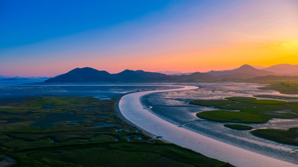 Sunset at Suncheon Bay Ecology Park in Suncheon city of Jeollanam-do, South Korea