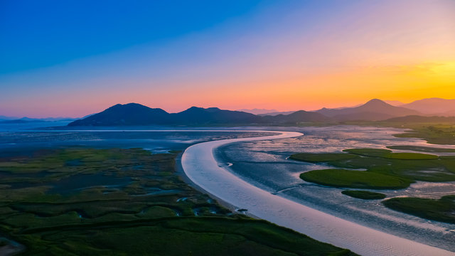 Sunset at Suncheon Bay Ecology Park in Suncheon city of Jeollanam-do, South Korea