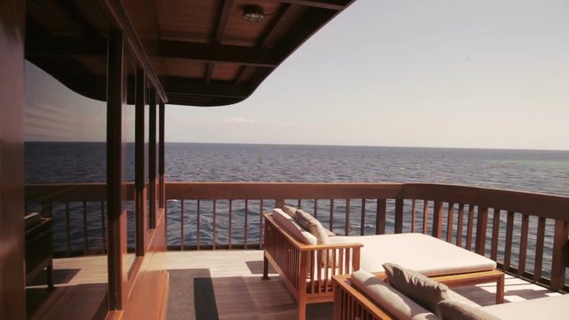 Bed on the deck of a ship at sea