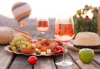 Food Table Healthy Delicious and wine. Meal Concept
