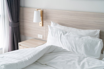 Fototapeta na wymiar modern bedroom with wooden bed