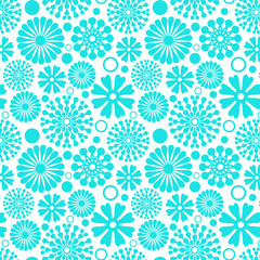 Vector turquoise abstract floral elements seamless pattern background on white , perfect for fabric, wallpaper, scrapbooking and fashion