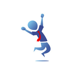Fototapeta na wymiar Blue gradient Silhouette office worker man happy success freedom jump action pose from side illustration