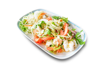 Thai spicy sea food salad with prawn squid and vegetable mixed with hot chili sauce