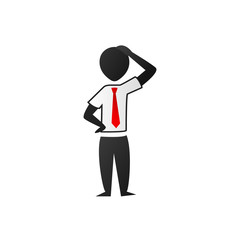 Silhouette office worker man confused pose with hand on head illustration